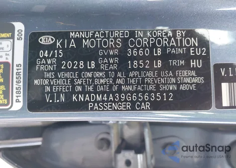 2016 Kia Rio Lx из США, поврежденный, VIN KNADM4A39G6563512